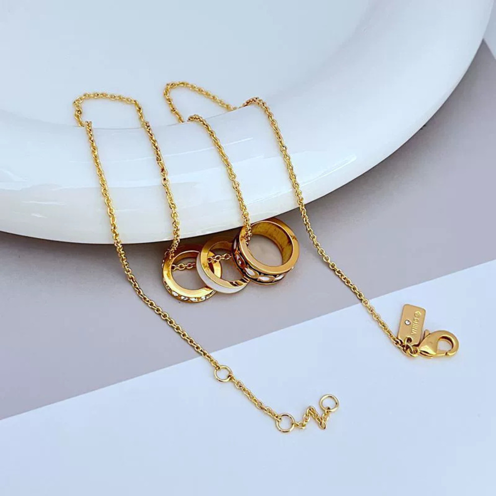 Coach Rhinestone Enamel Geometric Three Rings Metal Necklace - Picture 3 of 7